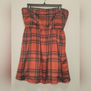 Altar'd State Plaid Red Satin Strapless Mini Dress Size M
